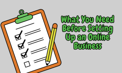 There is a large checklist with three checks already done. Beside the clipboard is the article title, "What You Need Before Setting Up an Online Business."