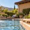 Honeybees-drinking-from-a-pool-and-fountain-while-flying-toward-a-nearby-Orange-County-home